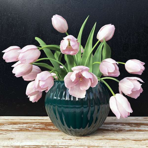 Różowe tulipany w wazonie puzzle online