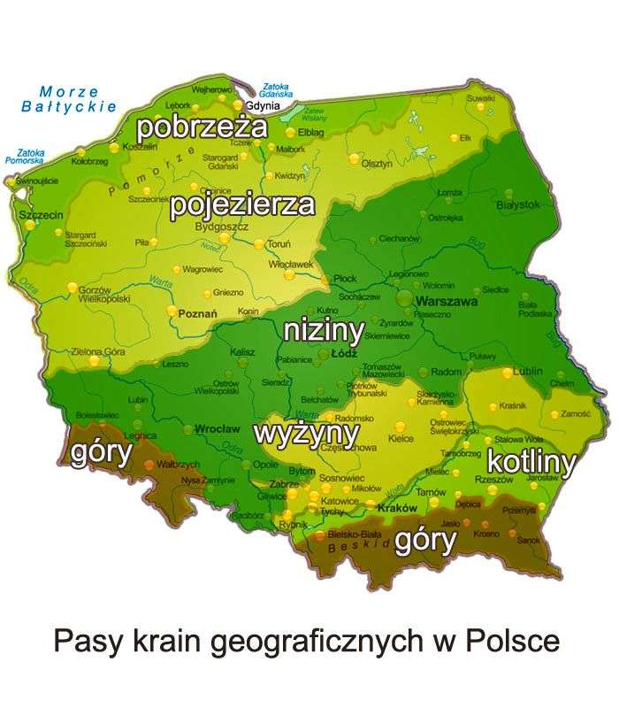 Krainy geograficzne w Polsce puzzle online