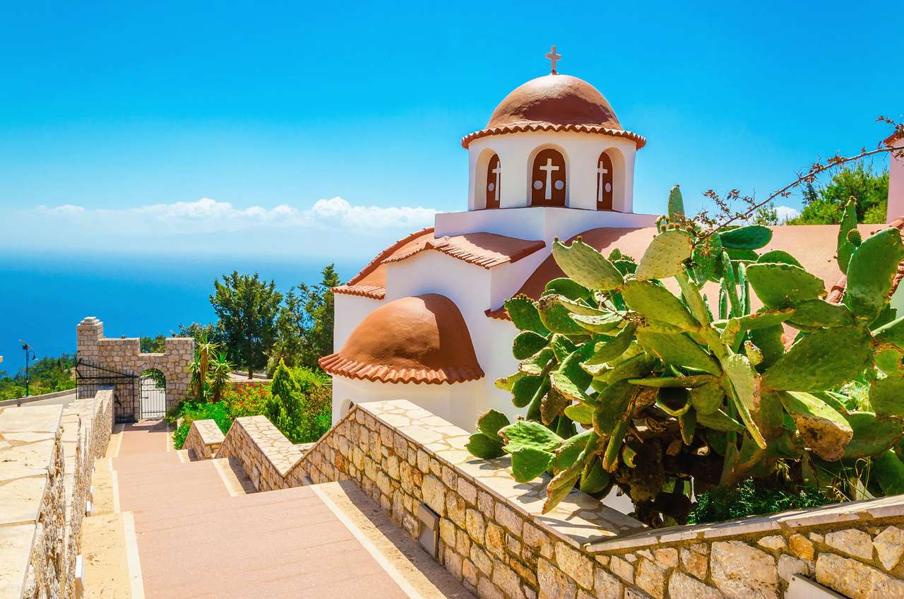 Kościół z widokiem na morze w Korfu puzzle online