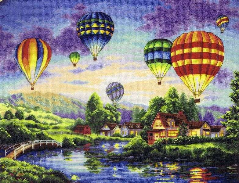 Lot balonami na rzeką puzzle online