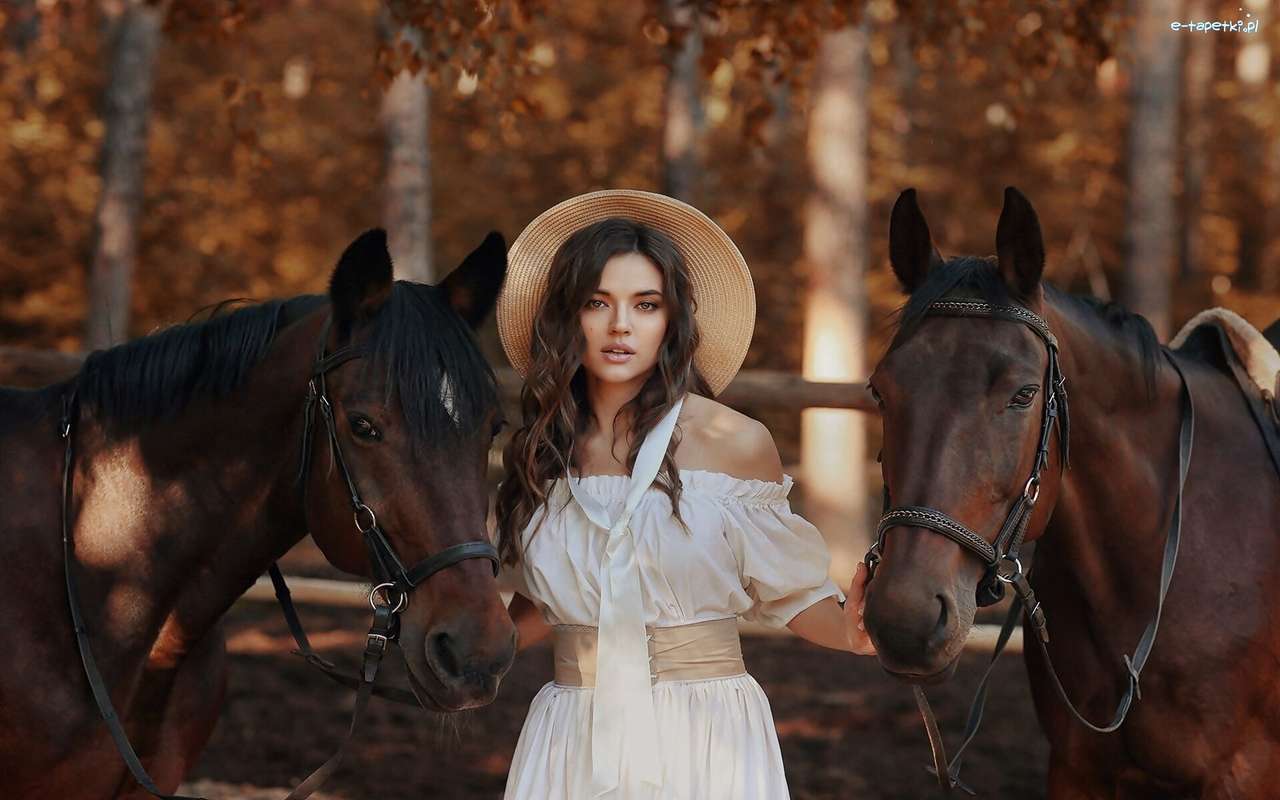 Dziewczyna z dwoma koniami puzzle online