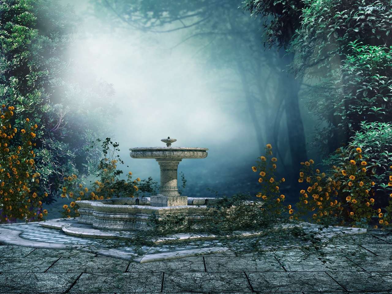 Mała fontanna w lesie puzzle online