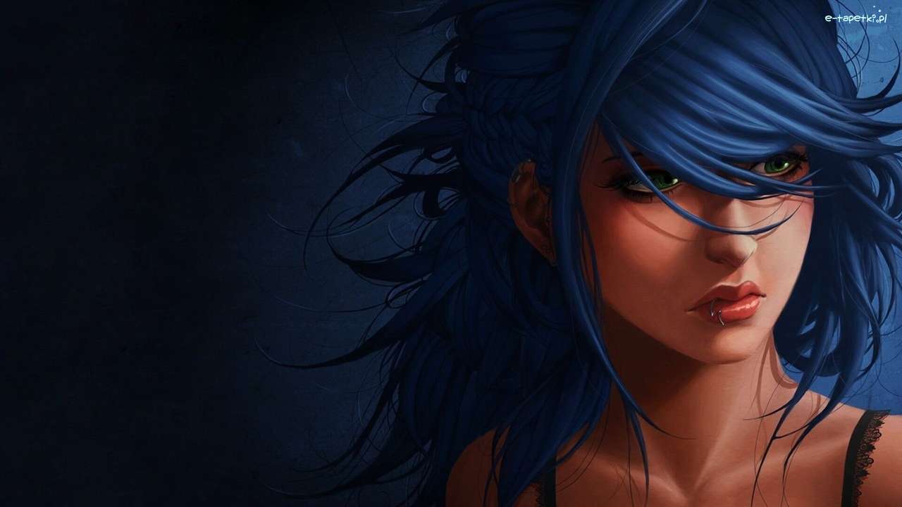 Dziewczyna z niebieskim włosy puzzle online