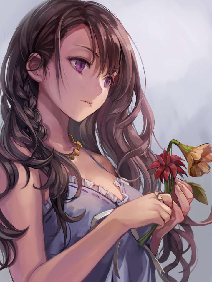 Smutna dziewczyna z kwiatami puzzle online