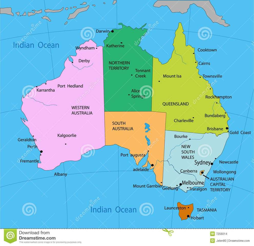 Puzzle z politycznej mapy Australii puzzle online