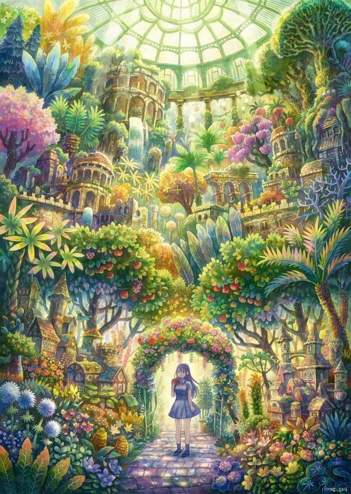 Dziewczyna w środku wielu roślin: V puzzle online