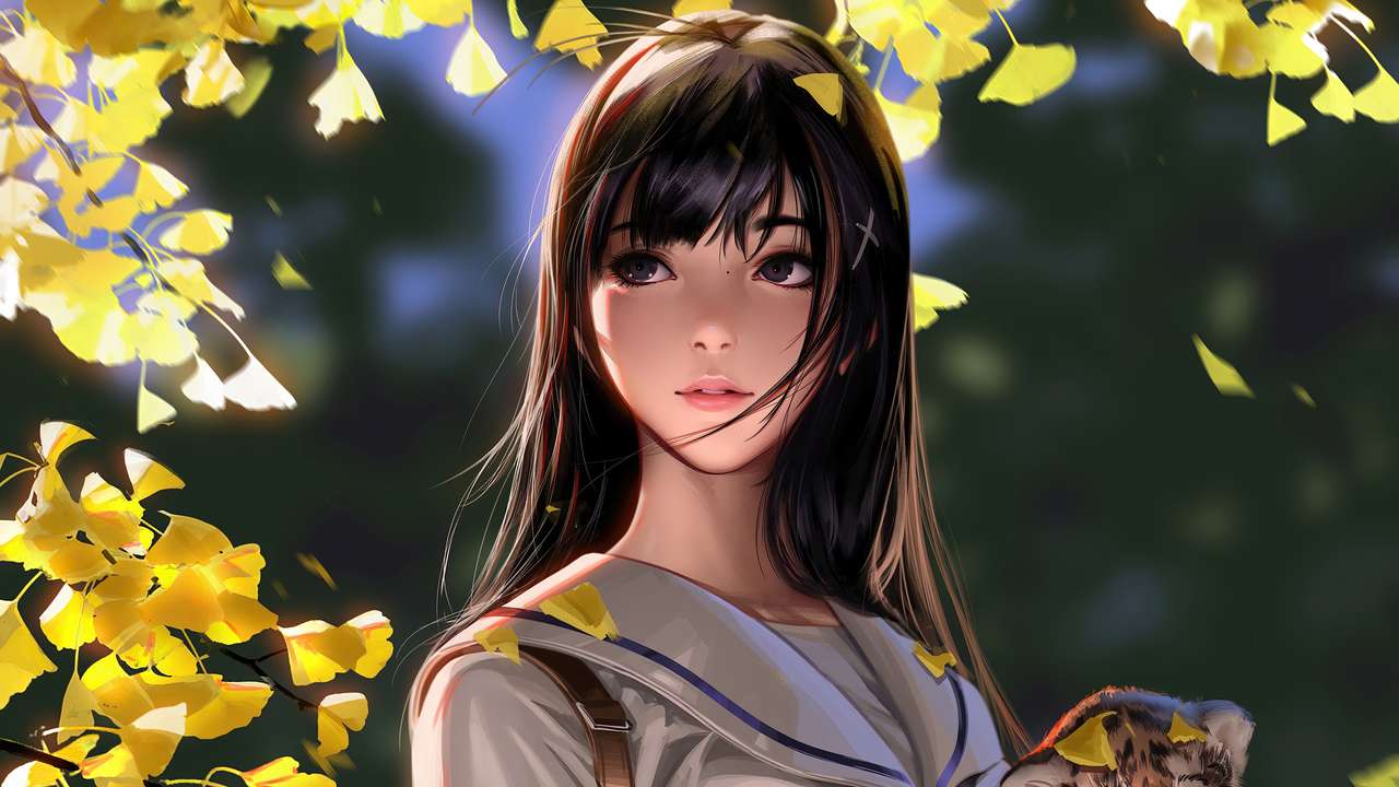 Anime dziewczyna z kwiatami puzzle online