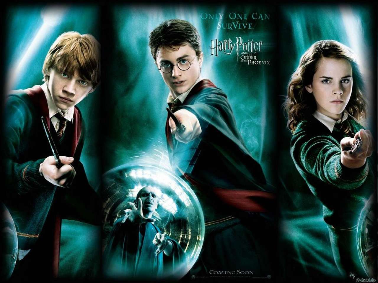 Złoty trio z super długimi Hermionem Granger puzzle online