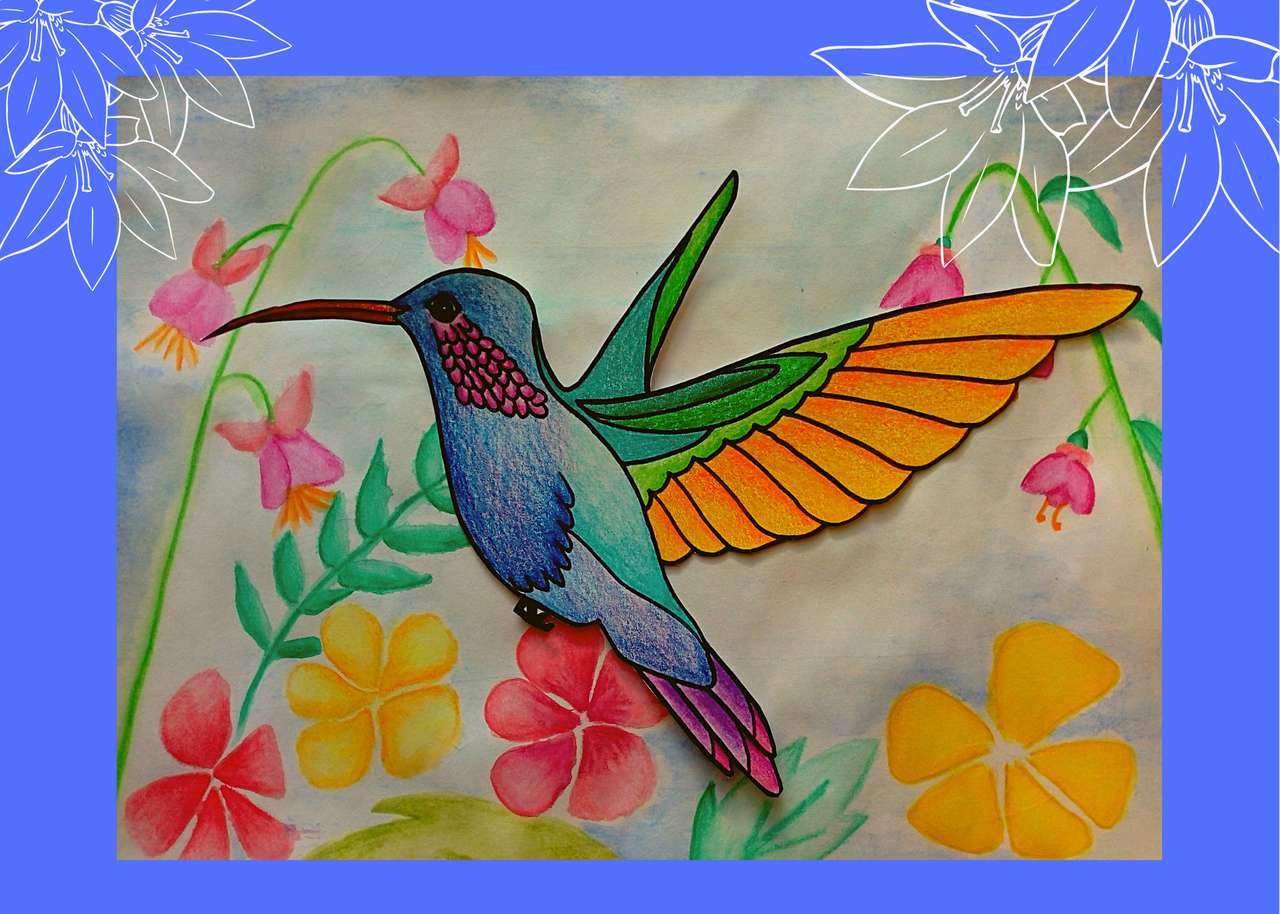 Hummingbird z kwiatami w akwareli puzzle online