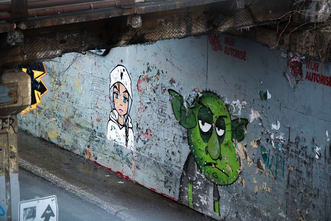 Graffiti zielony żaba na ścianie puzzle online
