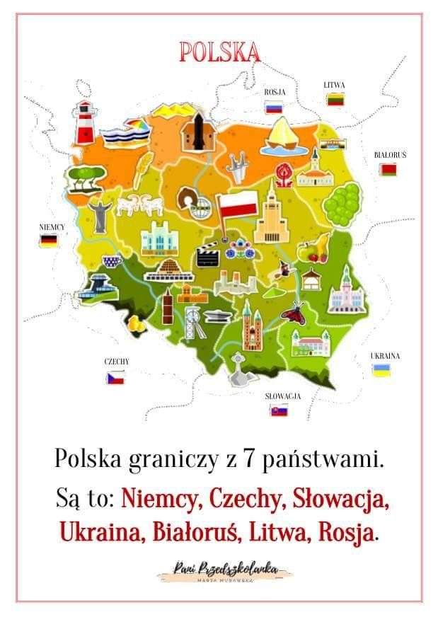 Mapa Polski i kraje graniczne puzzle online
