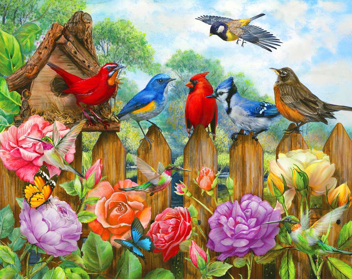 Róże i ptaka puzzle online