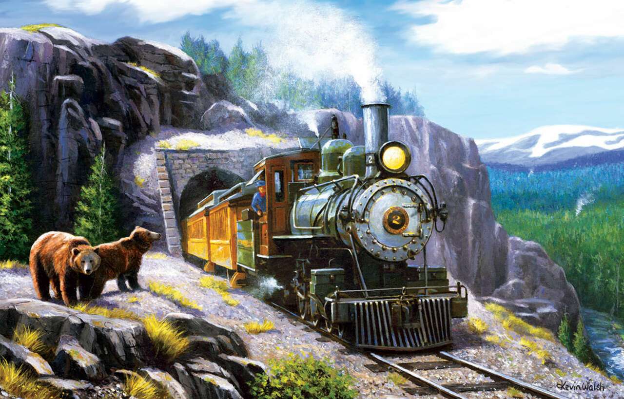 Jadący pociąg w górach puzzle online