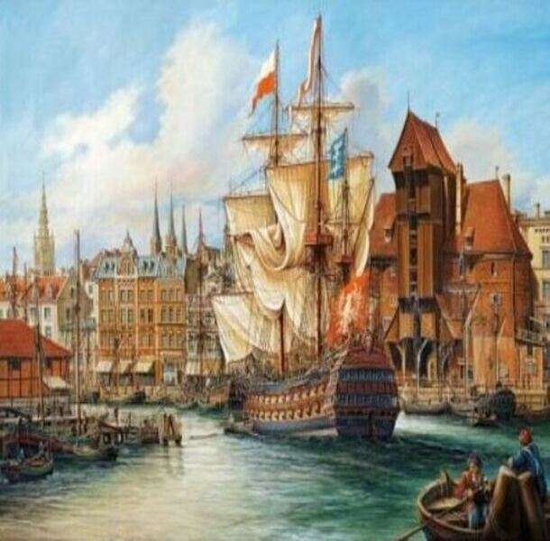Пристанище Гданск в Полша (старо гравиране) пъзел