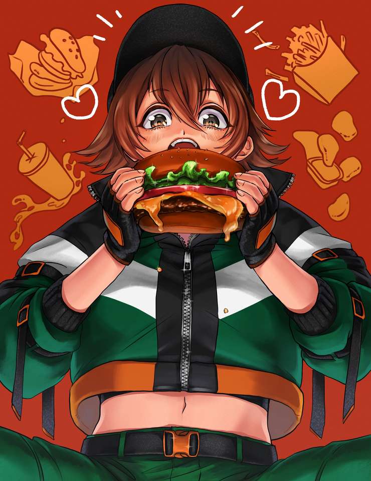 Anime character eating a burger - Puzzle Factory