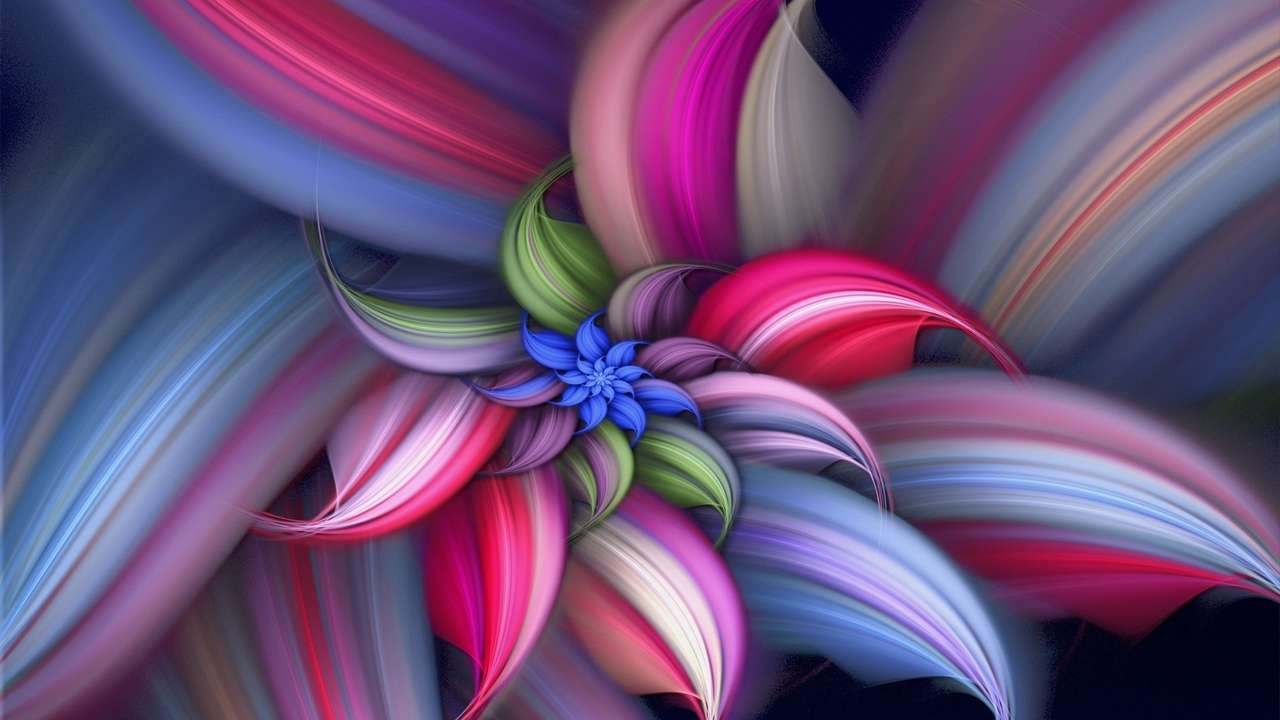 Kolorowe cyfrowe kwiaty sztuki fraktali puzzle online