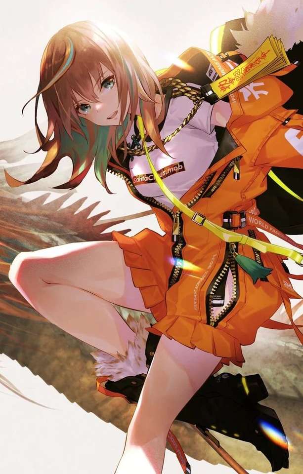 Anime dziewczyna w pomarańczowym kombinezonie puzzle online