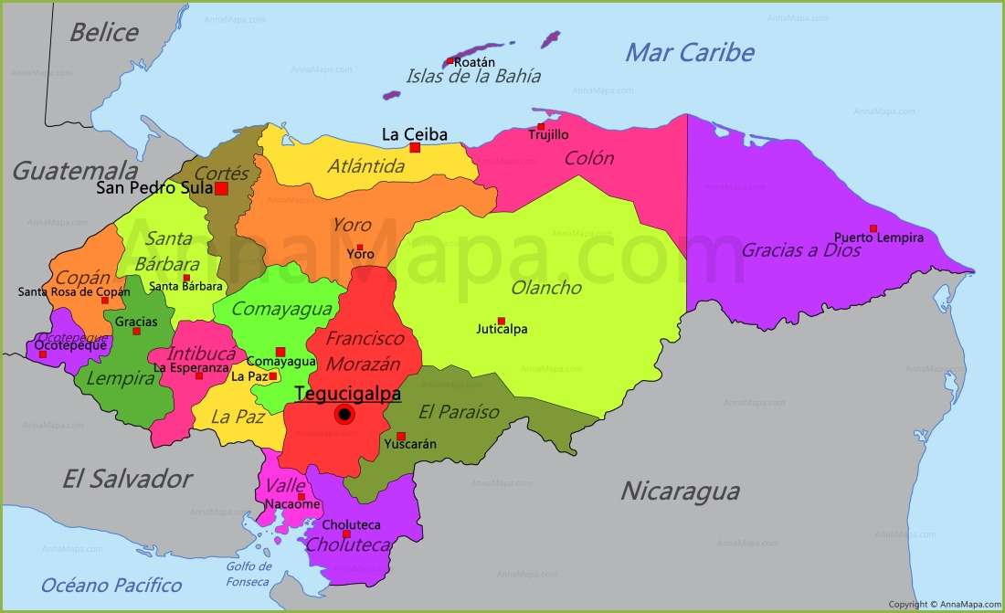 Mapa Hondurasu. puzzle online