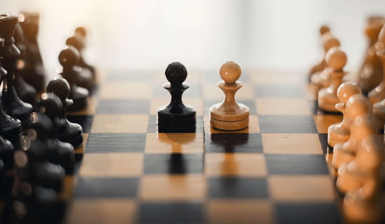 Dwa szachy są pionkami: czarno-białe puzzle online