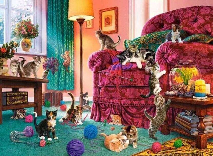 Kiedy koty mają zabawę (grawerowanie) puzzle online