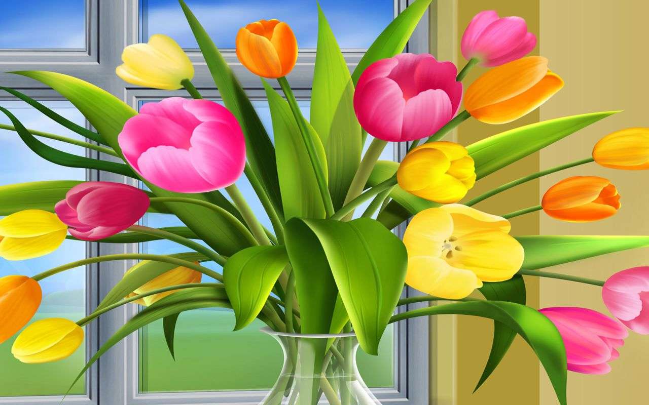 Tulipany w waonie puzzle online