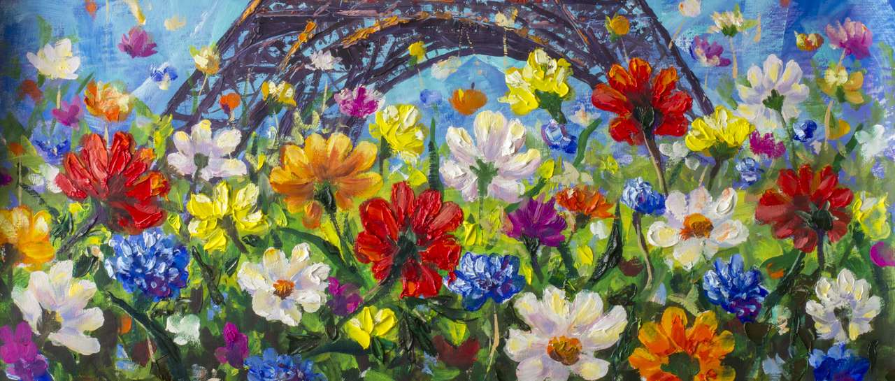 Obraz olejny z jasnymi kwiatami puzzle online