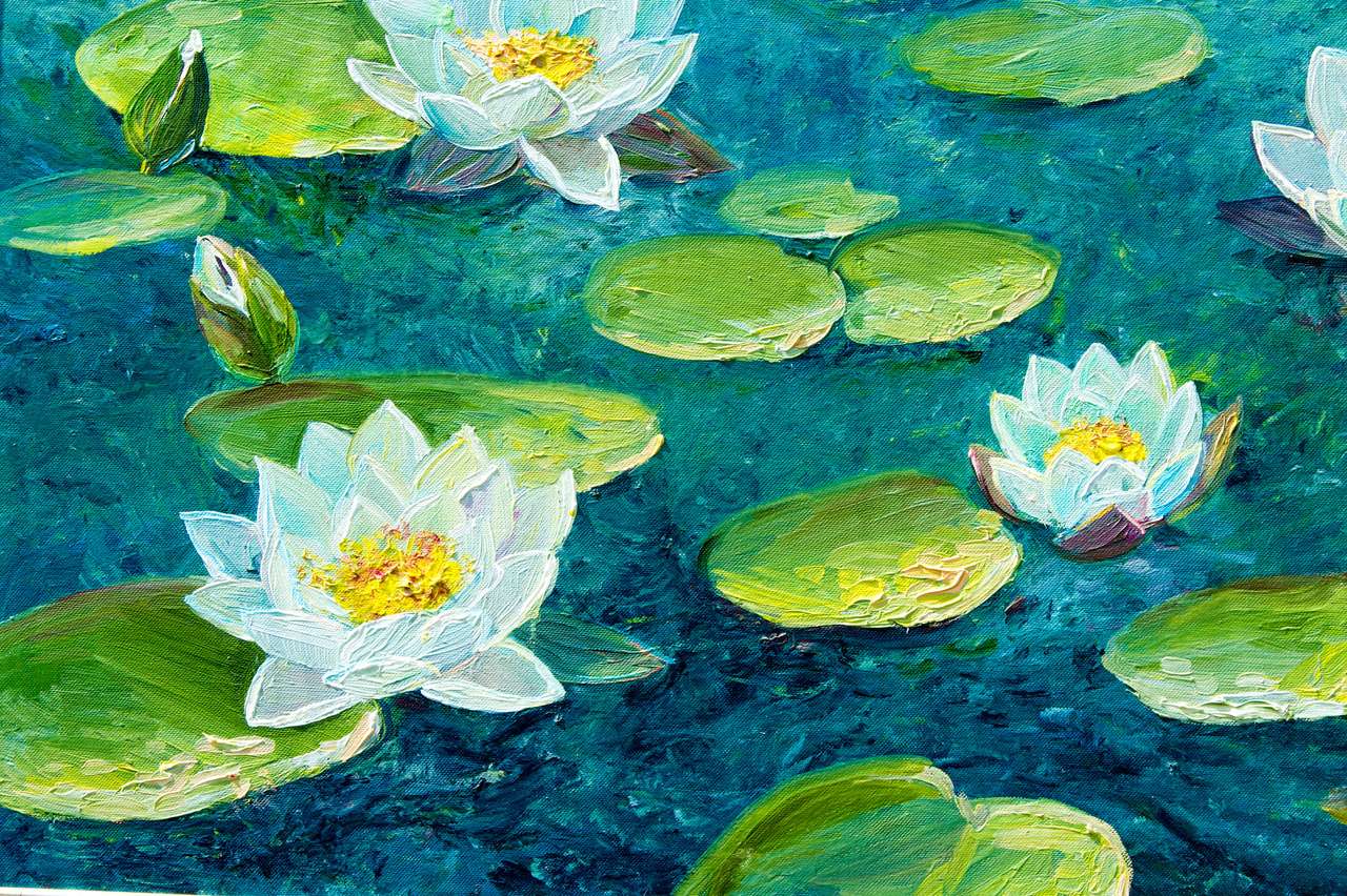 Malowana mieszanka lilii na jeziorze puzzle online