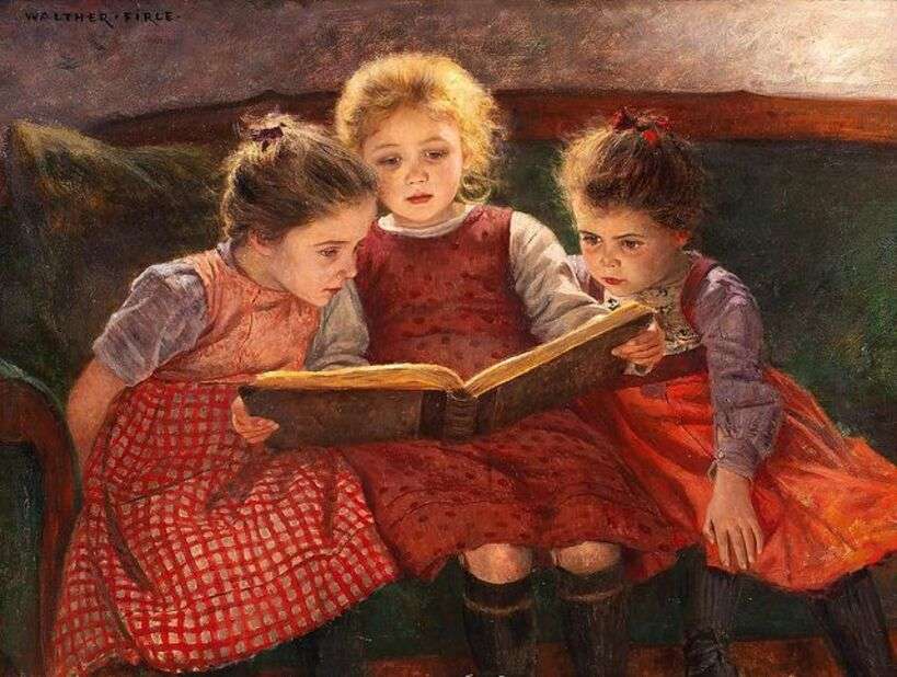 Trzy małe dziewczynki pasjonują się ich książką puzzle online