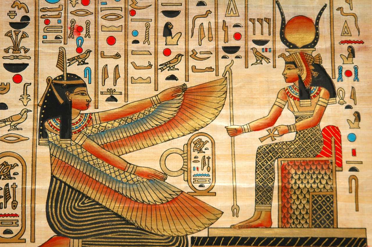 Papiro com elementos da antiga história egípcia quebra-cabeça