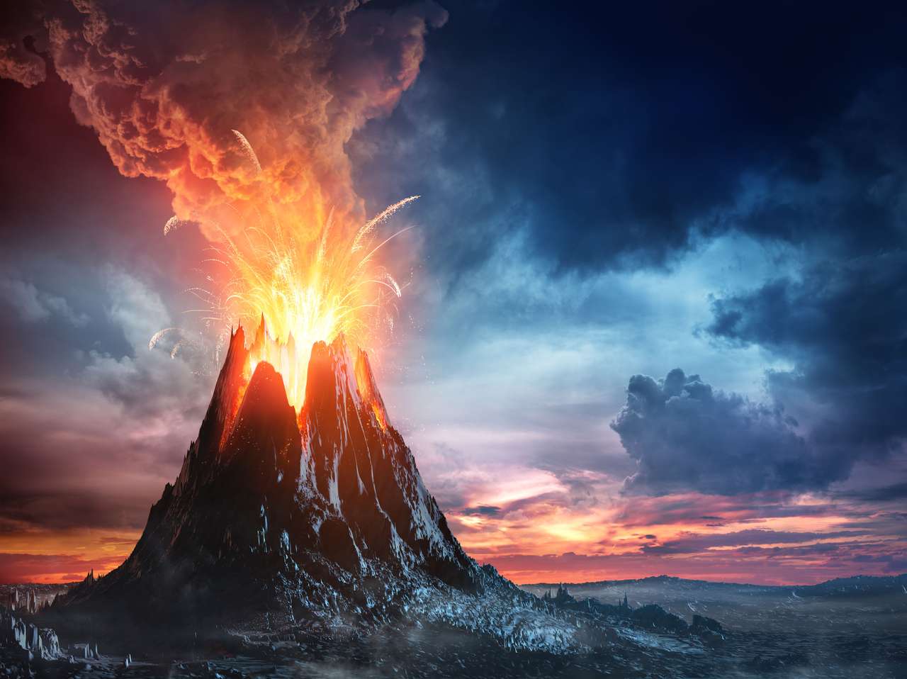 W erupcji wulkanicznej górskiej puzzle online