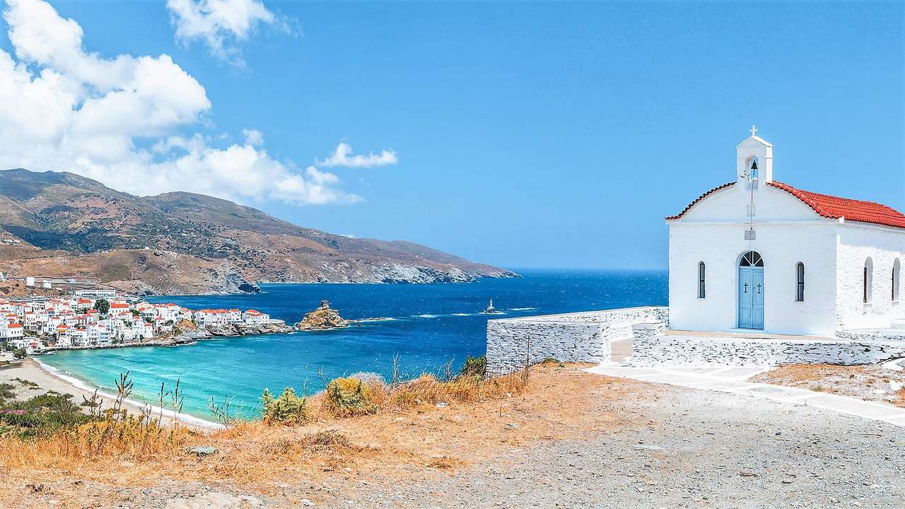 Mała kaplica Andros Grecka Wyspa puzzle online