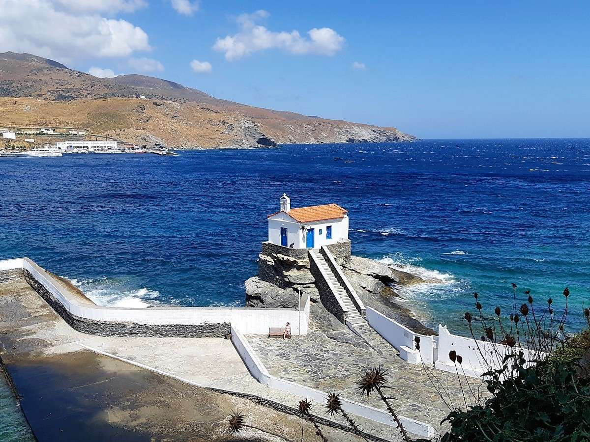 Mały Kościół Andros Greckiej Wyspa puzzle online