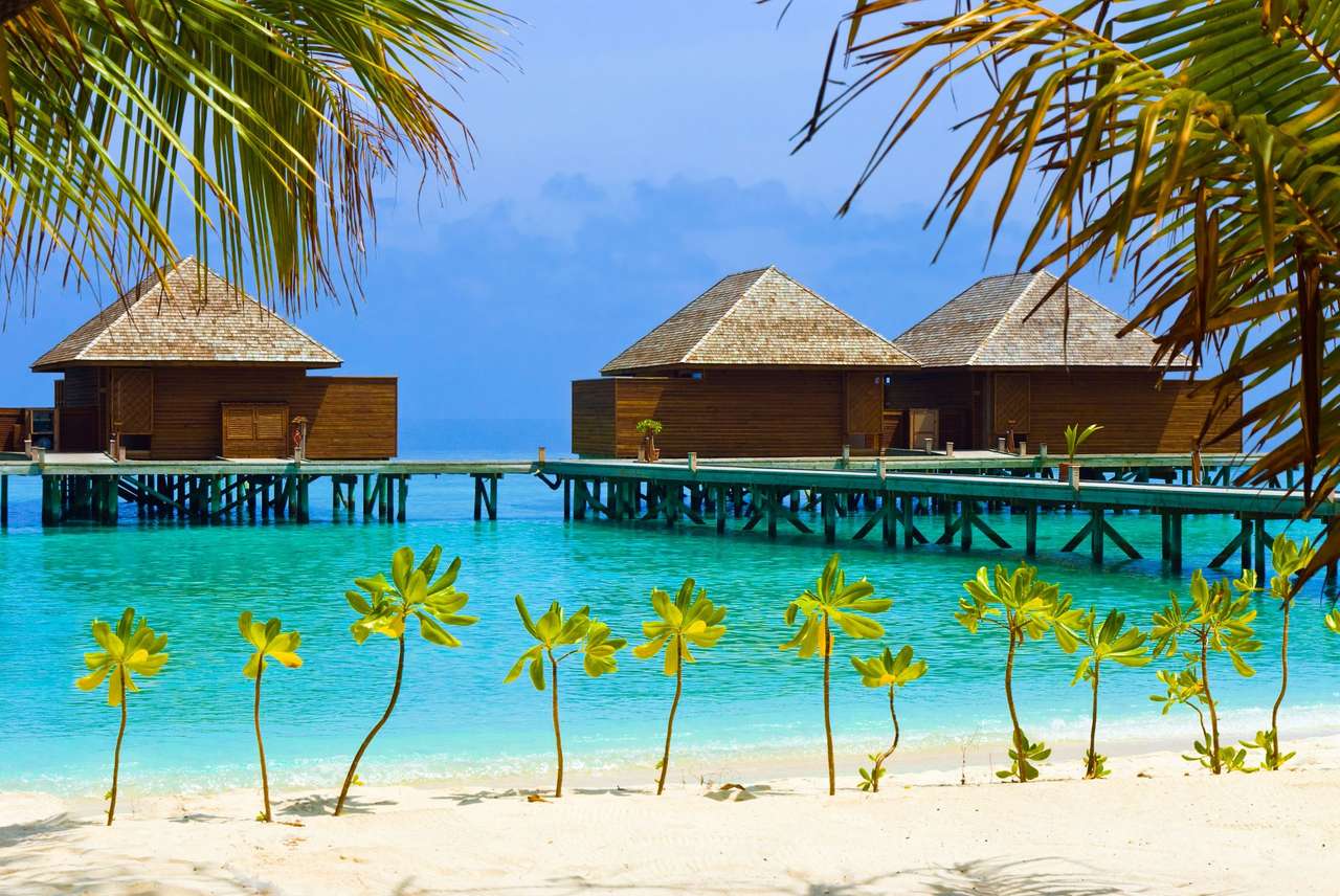 Bungalowy wodne na tropikalnej wyspie - Malediwy puzzle online