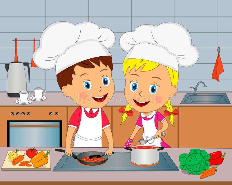 Dzieci gotujące w kuchni puzzle online