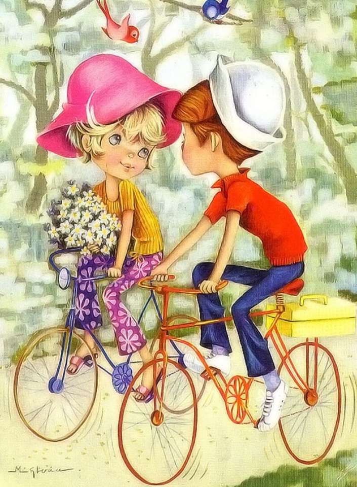 Två charmiga cykelbarn pussel