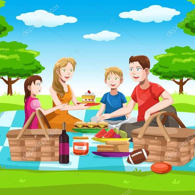 Ilustracja- rodzina na pikniku puzzle online
