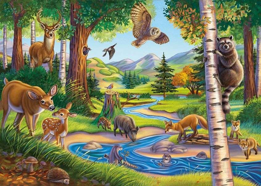 Animals in the forest by the river - Puzzle Factory