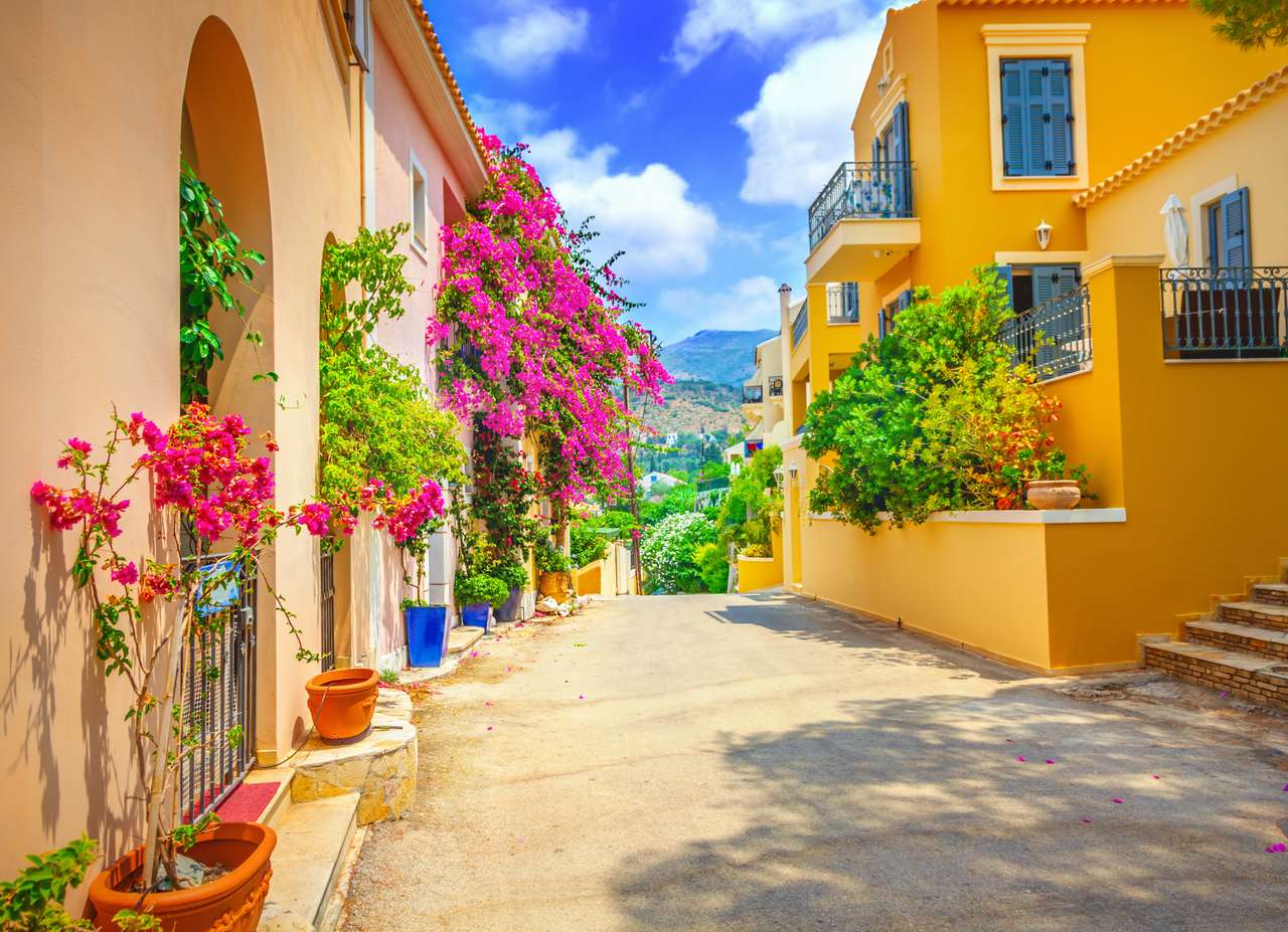 Piękna ulica w wiosce Kefalonia, Grecja puzzle online