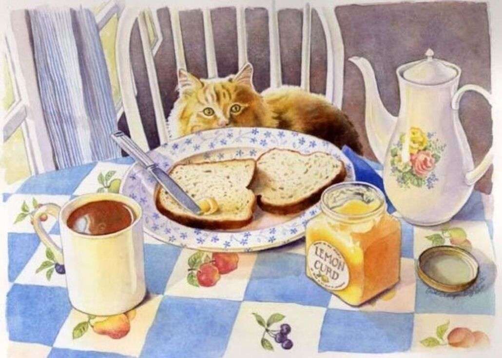 Bardzo kuszące śniadanie dla kota. puzzle online
