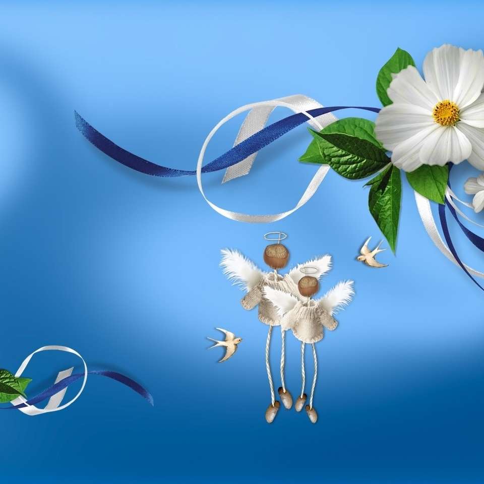 Grafika- kwiat, aniołki puzzle online
