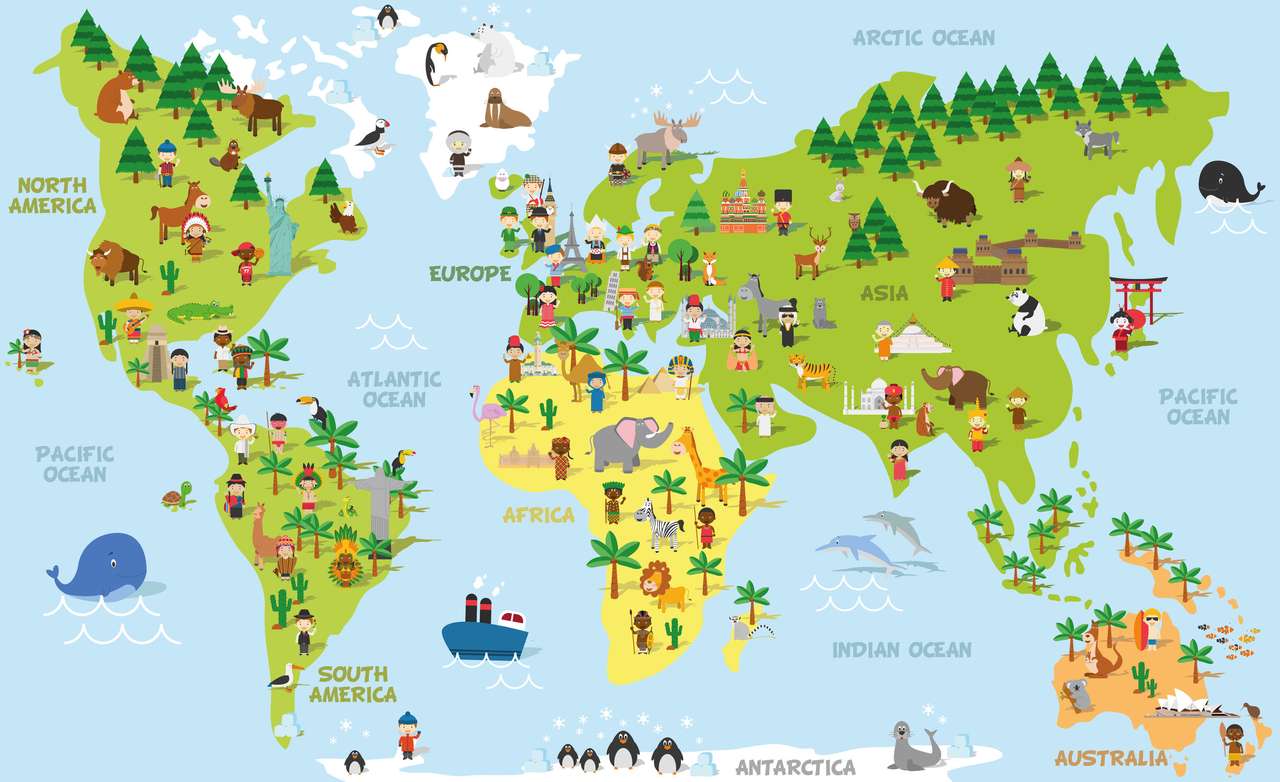 Śmieszna mapa świata kreskówek puzzle online