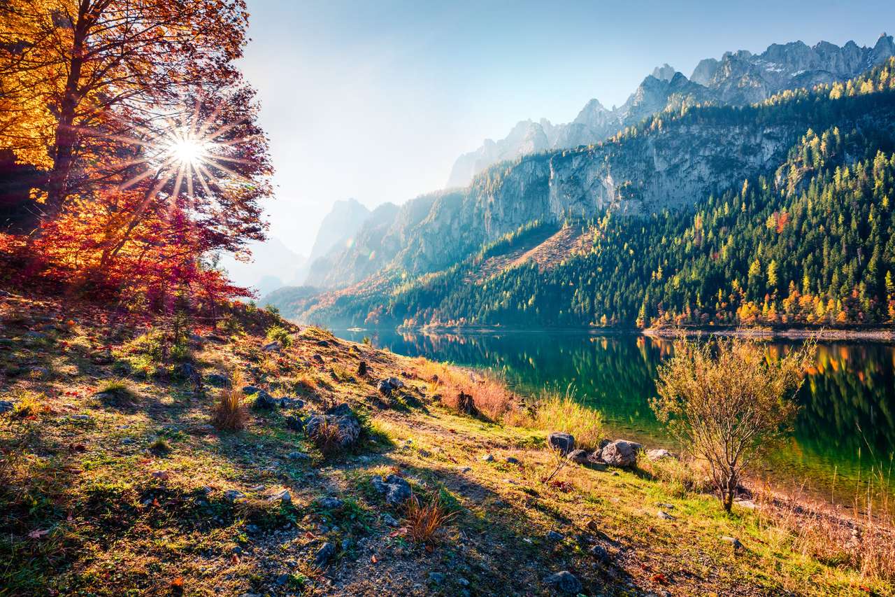 Wspaniała jesienna scena jeziora Vorder puzzle online