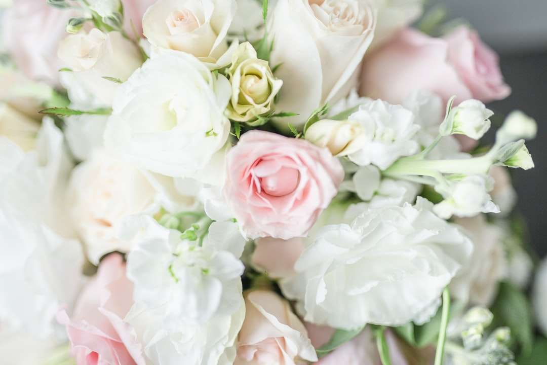 Biała i różowa róża bukiet puzzle online
