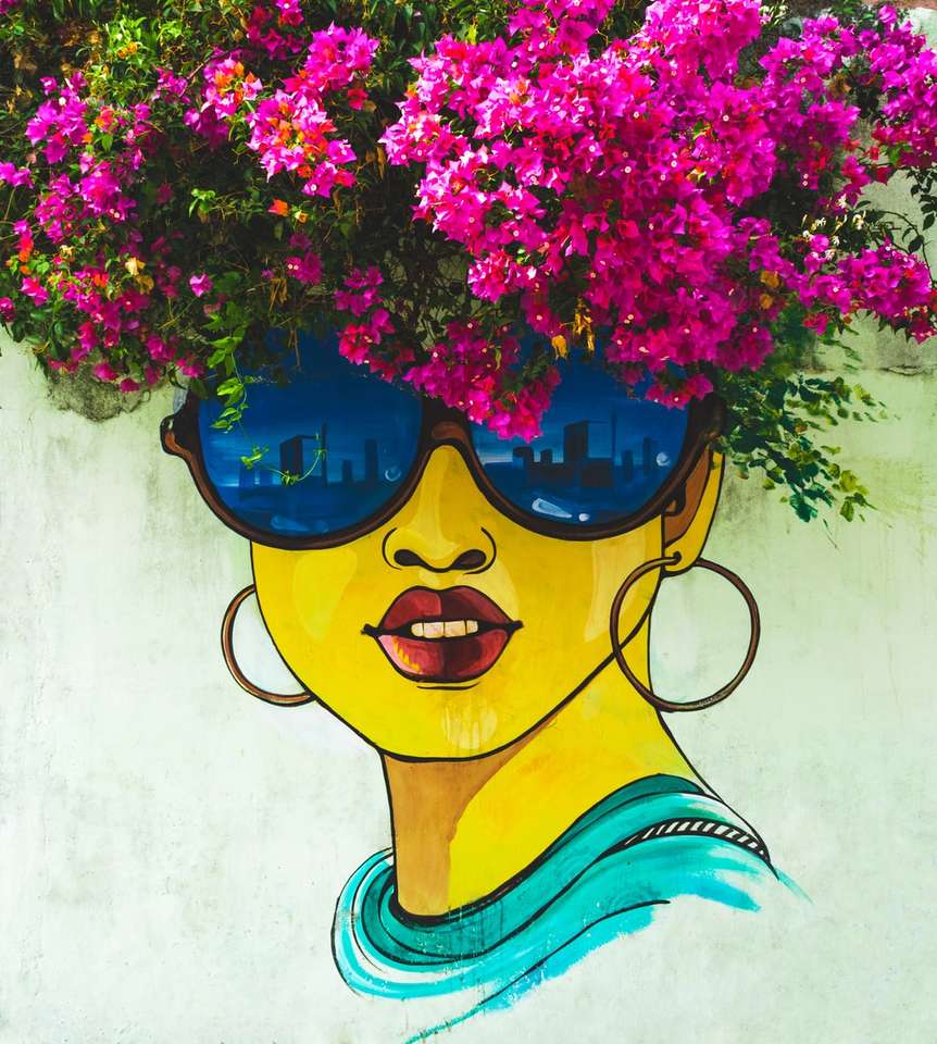 woman wearing sunglasses wall painting puzzle