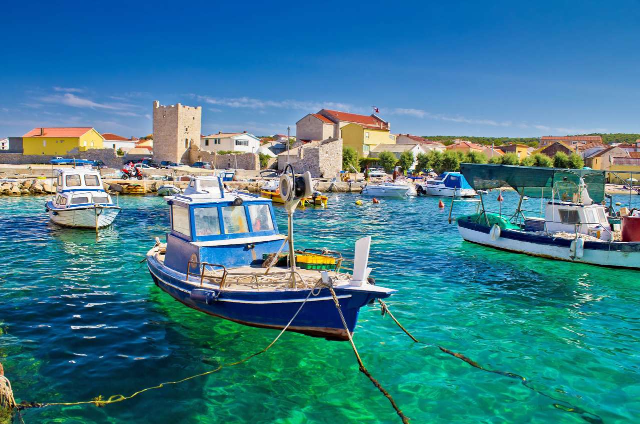 Miasto Adriatyckie Razanac Kolorowe Waterfront, Dalmacja, Chorwacja puzzle online