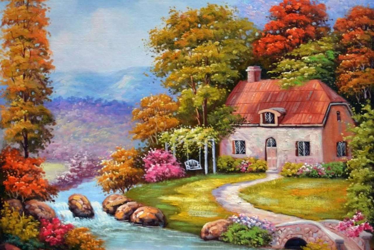 Dom na wsi przy rzece puzzle online