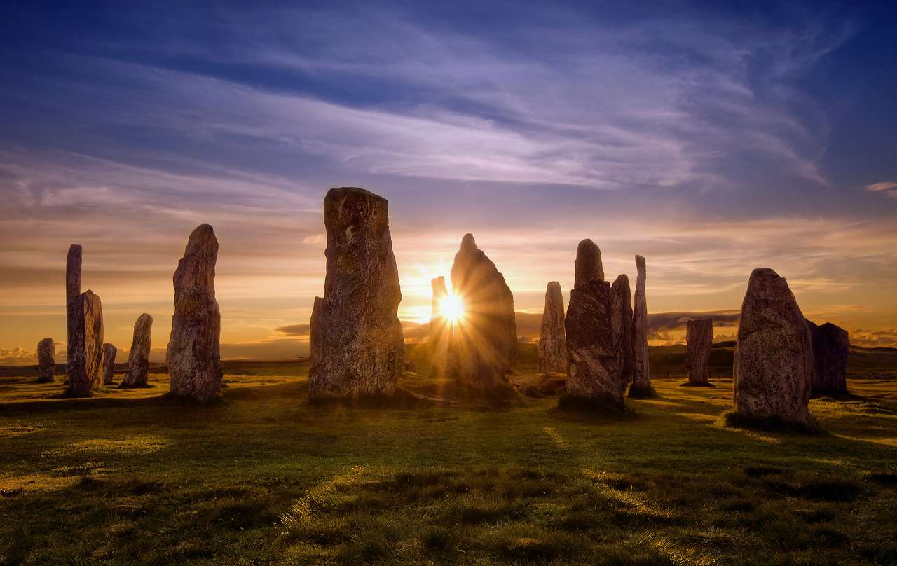 Kalaniczne kamienie o zachodzie słońca, Szkocja puzzle online