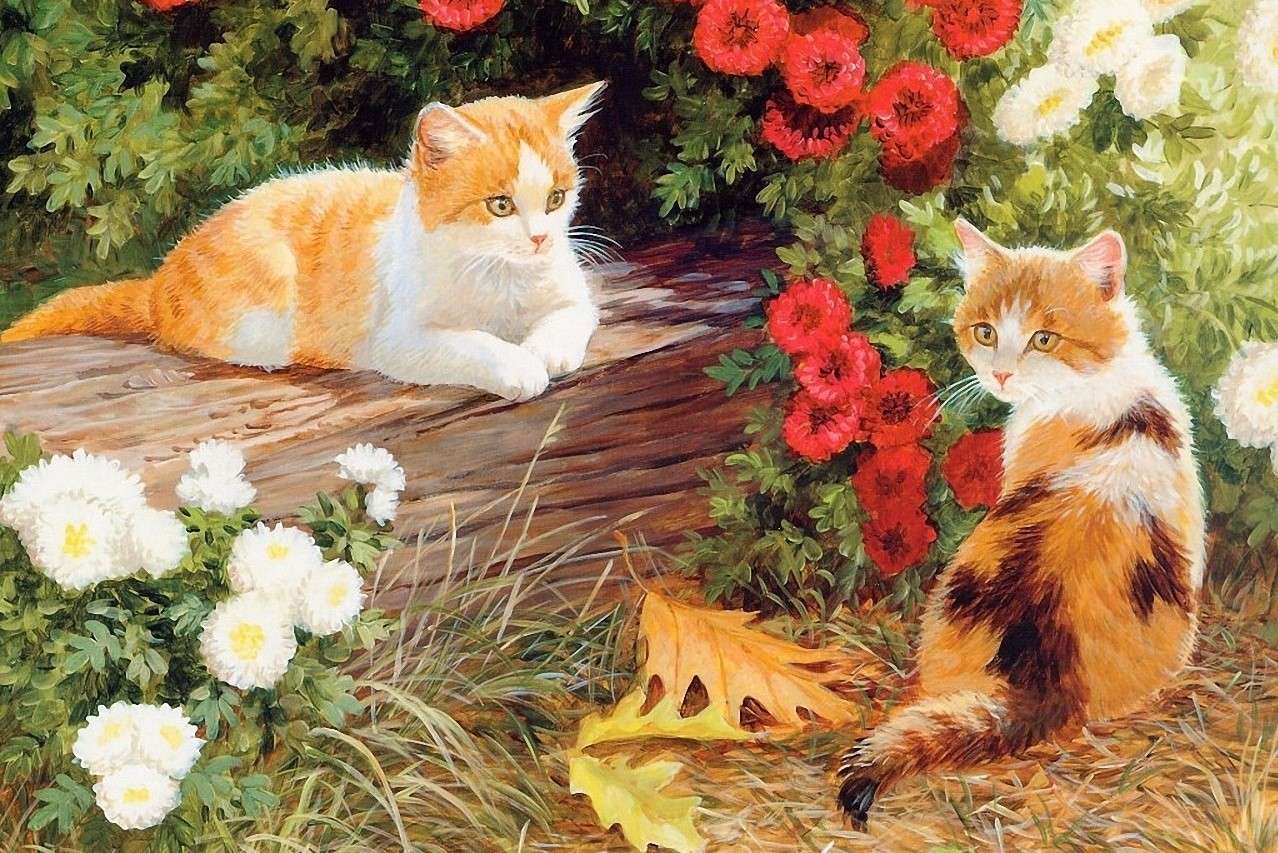 Kotki w ogrodzie puzzle online