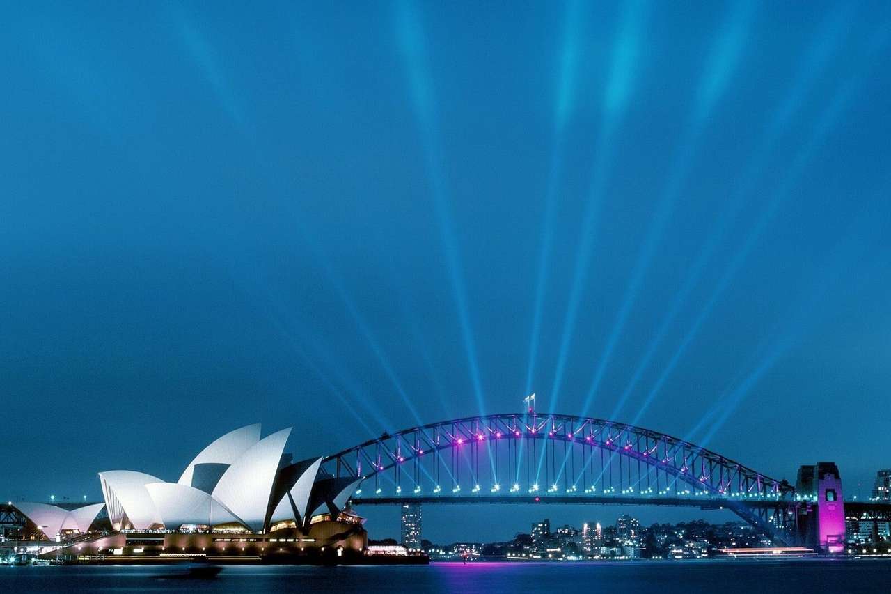 Sydney- opera, oświetlony most puzzle online