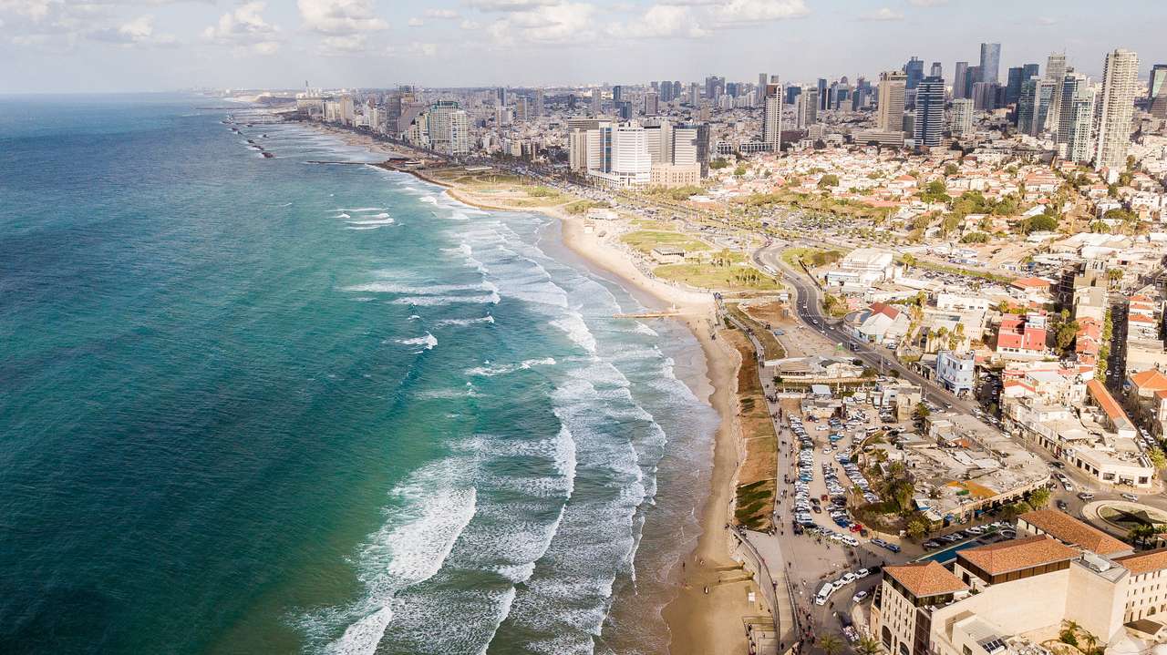 Stare miasto i port Jaffa i nowoczesna panoramę miasta Tel Aviv, Izrael puzzle online